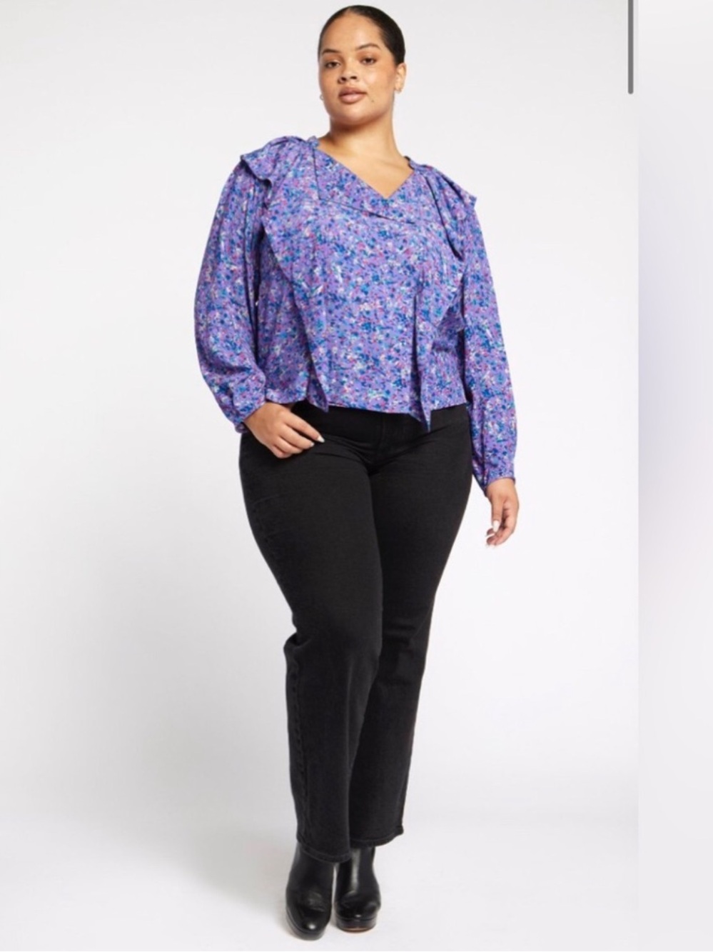 Joie Raquel B Long Sleeve Ruffle Floral Blouse Purple Size 2X NWOT - Picture 2 of 8